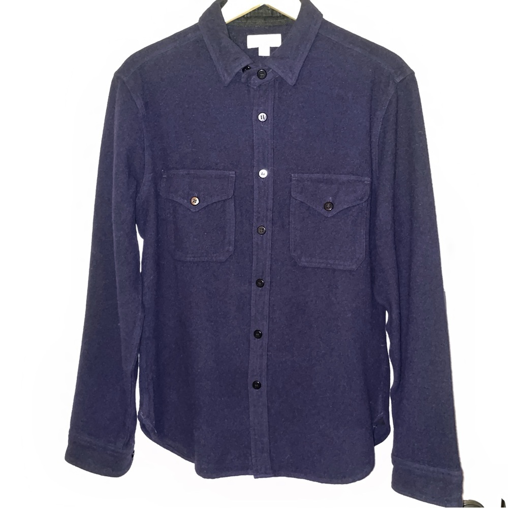 J Crew Wallace & Barnes Navy Blue Wool Blend Naval CPO Shirt Sz M